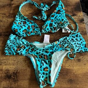 Luli Fama Turquoise Leopard Bikini